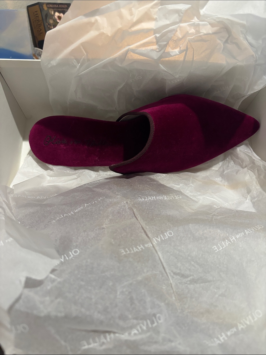 Olivia Von Halle Contessa Pasha Pink Slippers In Velvet Size 38 — image 8 of 8